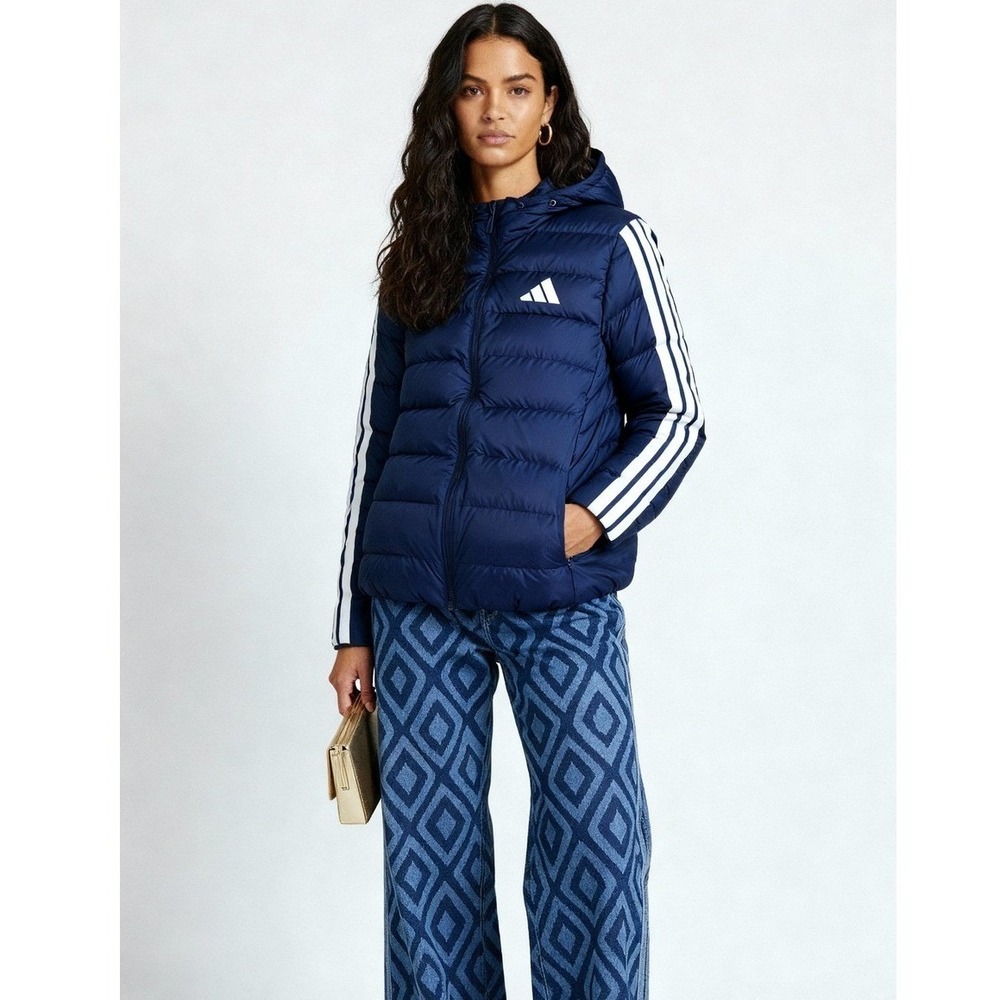 Adidas‎ ESS 3-Stripes Hooded Outdoor Jacket JX7771 Dark Blue Women's M Men's S